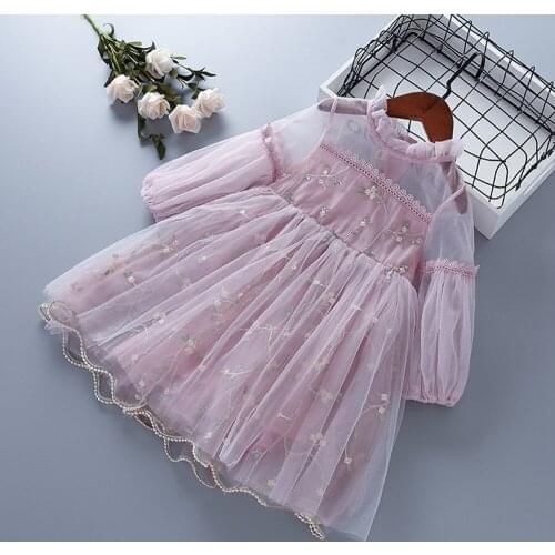 Kids Children Baby Long Sleeve Dress 2020 Outfits Vestidos 3-7Y Spring Girls Princess Dress Autumn Lace Mesh Embroidery Dresses