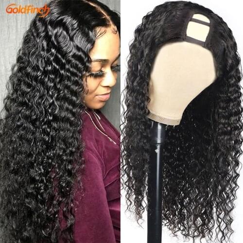 Goldfinch UPart Deep Wave Human Hair Wigs 150 180 200 250 Density Remy Peruvian DeepWave Wig 2x4 Glueless Middle U Shape Wigs
