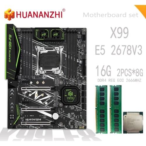 HUANANZHI X99 F8 motherboard DDR4 LGA2011-3 Xeon E5 2678 V3 and 16GB = 8GB * 2pcs 2400MHz Memory Motherboard Set