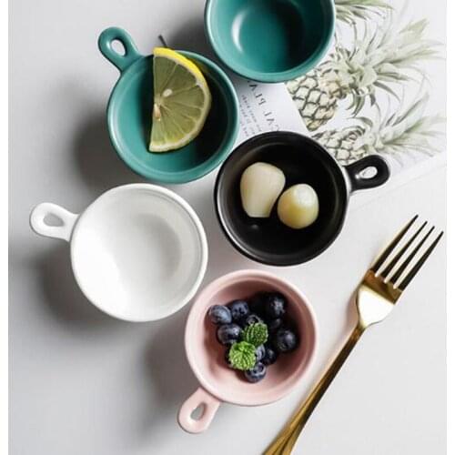 Nordic Style Creative Ceramic Snack Fruit Dish Household Seasoning Sauce Dishes with Handle Dinnerware Kitchen Accessories
