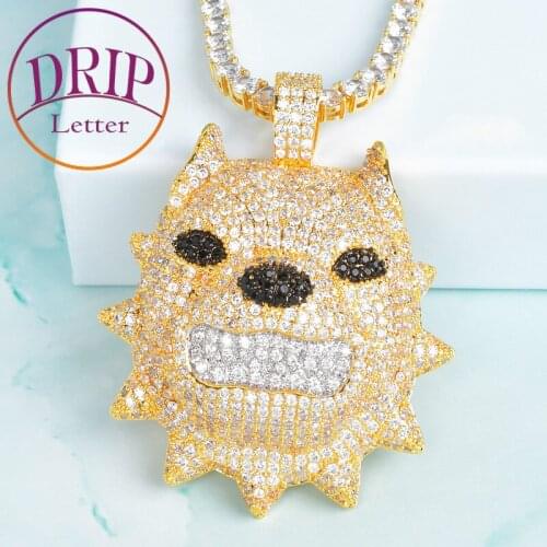 Animal Dog Head Pendant 4mm Tennis Chain Gold Color Bling Cubic Zircon Necklace Mens Hip Hop Rock Steet Jewelry