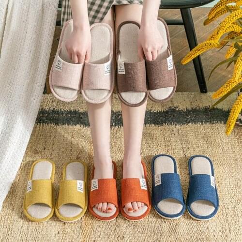 Hot Women Home Flax Slippers Ladies House Shoes Indoor Cotton Linen Slides Non-Slip Flip Flops Home Soft Bottom Couple Sandals