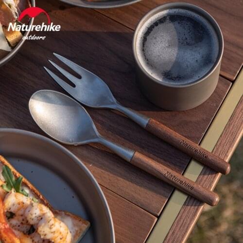 Naturehike Wooden Stainless Steel Tableware High Quality Kitchen Cutlery Set Portable BBQ Camping Picnic Spoon Fork