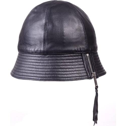 New Womens Ladies Real leather Sheep Skin Sunbonnet Fedoras Fishing Hat Bucket Hats Cloche Hat Newsboy Caps/Hats