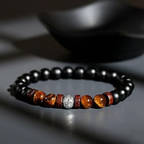 OIQUEI New Tiger Eye Sliver Color Ball Charm Bracelet Men Women Classic Natural Stone&Wooden Beads Stretchy Bangles Jewelry Gift
