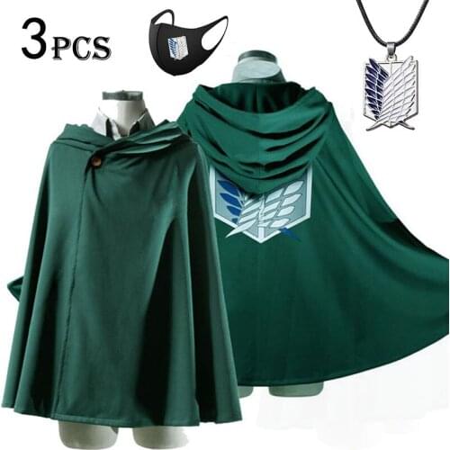 Anime Attack on Titan Levi Ackerman The Scouting Legion Wings of Liberty Cosplay Green Black Cloak Necklace Props Hooded Cape