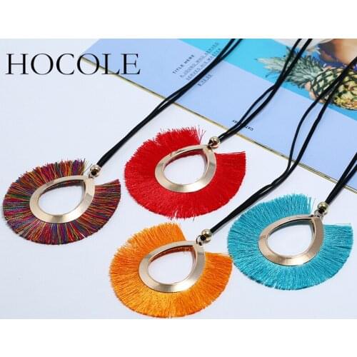 HOCOLE Bohemia Water Drop Alloy Tassel Pendant Necklace For Women Red Yellow Black Long Collar Necklaces Statement Jewelry Gift