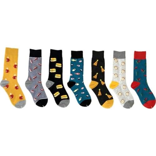 Peonfly Pair 1 Colorful Combed Cotton Hamburger Pizza Pepper Pattern Funny Happy Men Novelty Skate Crew Casual Socks