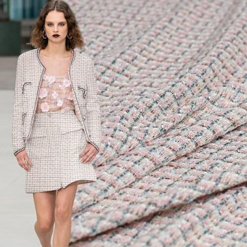 Pearlsilk France Tweed Pink Green Fabrics Autumn Jacket Dress Suits Garment Materials The Sewing Cloth Meter Freeshipping