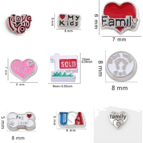 20Pcs Alloy Letter Family Mother Love My Kids Floating Charms Diy Heart Love Pendant For Glass Photo Locket Necklaces Jewelry