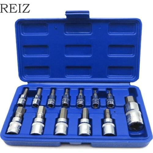 REIZ 13 Pcs Hex Wrench Socket Set Allen Key Screw Bolt Nut Driver Drill Bits Metric Imperial Industrial Grade Repair Tool Set