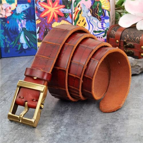 Luxury Thick Hand Carving Crocodile Mens Belt Brass Belt Buckle Leather Belt Men Ceinture Belt For Men Wide Belt Men MBT0601