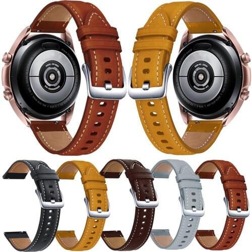 22mm Leather Watch Strap Band for Samsung galaxy watch3 45mm Gt2 46mm For Huami AMAZFIT stratos/AMAZFIT 2 stratoS Wristband
