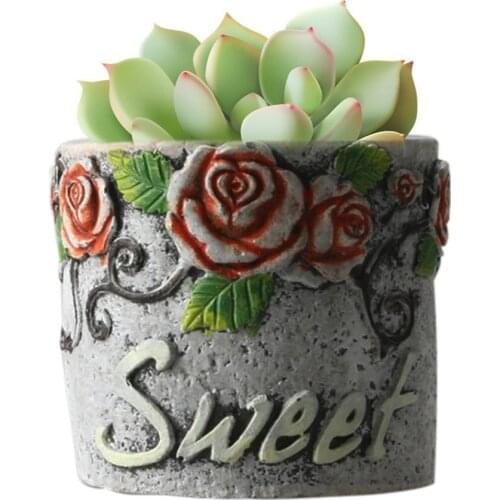 Rose European Cement Concrete Flower Pot Silicone Mold Decoration Vintage Succulent Flower Pot
