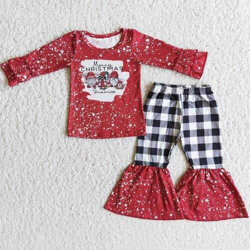 RTS Wholesale Kids Designer Clothes Girls Bell Sets Christmas Kids Boutique Clothing Set Santa Claus Fashion Girls Clothing Fall