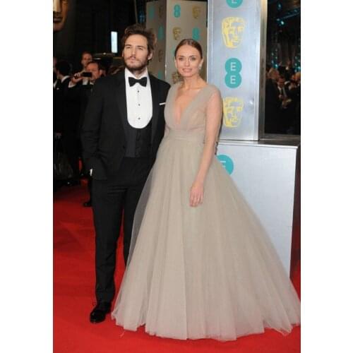 Sexy V-neck Sleeveless Ball Gown Tulle Floor Length Evening Dress Custom Made