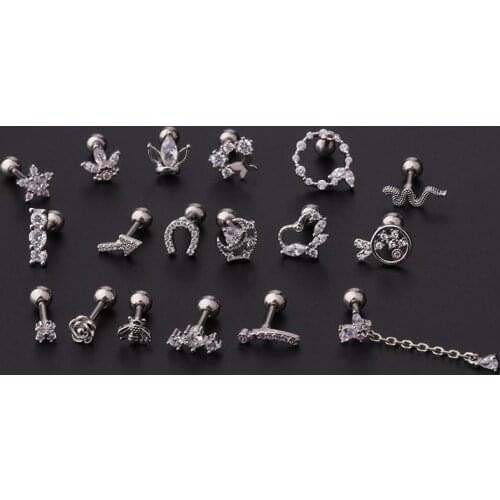 1 PCS Elegant Mix Small Star Circle Snake Shape Stud Cuff Earring Geometric Zircon Steel Ear Helix Cartilage Piercing Jewelry