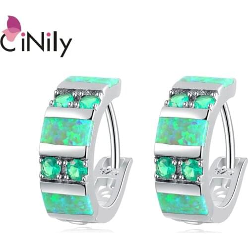 CiNily Fire Opal Hoop Earrings Silver Plated Green Quartz Filled Earring With Stone Mini Round Circle Luxury Jewelry Gifts Woman