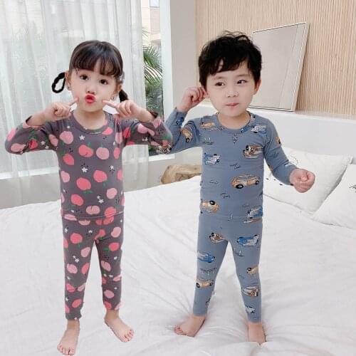 Cute Childrens Autumn Pajamas Clothing Set Cartoon Boys & Girls Sleepwear Suits Kids Long Sleeves Top + Pants Baby Home Clothes