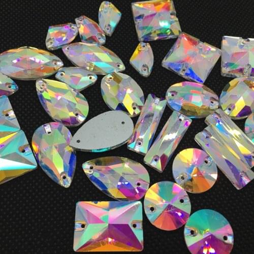 Random Mixed Shapes Sew on Rhinestones Crystal AB Color Sewing Glass Crystal Jewelry Beads Flatback Sew On Stones