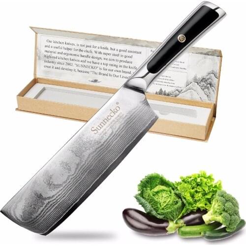 SUNNECKO 7" inch Cleaver Knife Kitchen Chef Knives Japanese 73 Layers Damascus VG10 Steel Razor Sharp Strong Blade G10 Handle