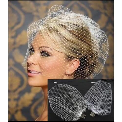 Bridal Headwear White Black Veil Brides Charming Rhinestone Birdcage Ivory Fascinator with Comb Wedding Hair Accessories 2021
