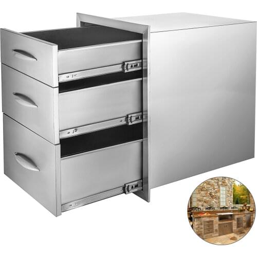 14x20.25 Inch Outdoor Kitchen Drawer Stainless Steel Triple Access with Chrome Handle, 14 x20.25 x 23.2 Inch