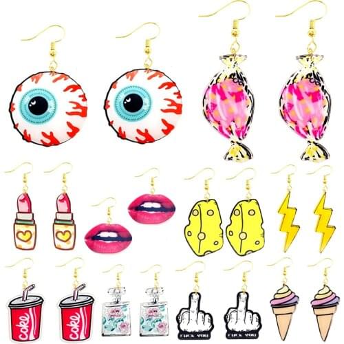 Women Earrings Charm Eardrop Trendy Dangler Hip Hop Girls Jewelry Cute Sweet Mouth Lightning Lipstick Perfume Acrylic