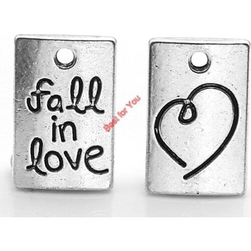 10pcs Tibetan Silver Plated Fall in Love Get Lucky Clover Charms Pendants for Necklace Bracelets Jewelry Making DIY 15x10mm