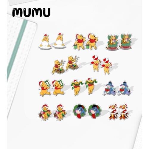 2021 New Christmas Pooh Stud Earring Piglet Tigger Epoxy Jewelry Resin Acrylic Earrings Handmade Gifts Girl