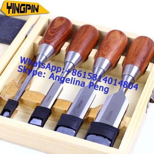 4pcs High end short shank carpenter steel chisel Chrome Vanadium Steel Wood Carving Set Flat Chisel Kit Carvers Graving Knife