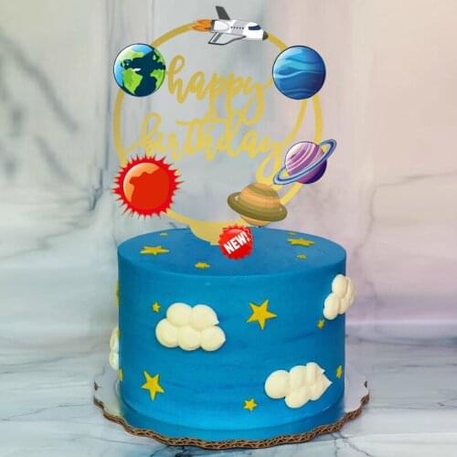 Acrylic Space Happy Birthday Cake Topper Kids Party Favors Cale Decorating Tools Baby Shower Decorations Baking Decor Supplies
