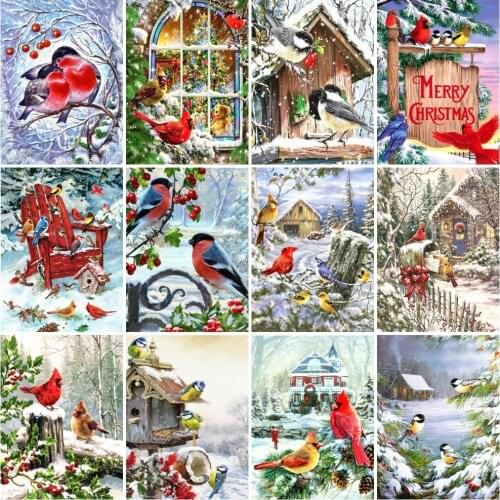 AZQSD Diamond Embroidery Birds Winter Handmade 5d Diy Needlework Christmas Diamond Painting Animal Cross Stitch Home Decor