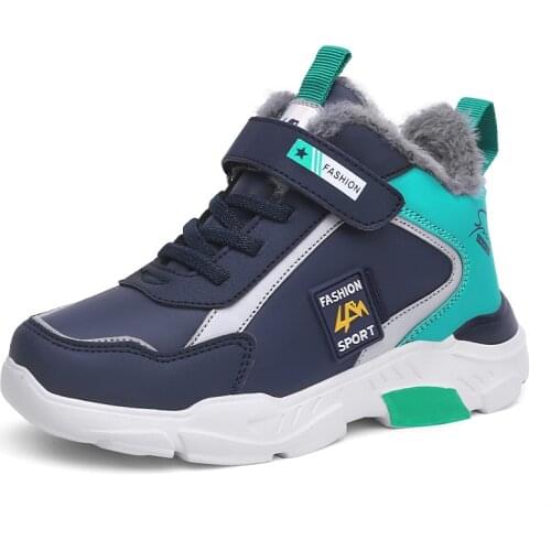 KGFHE Children Boots Winter Kids Snow Boots Sport Children Shoes for Boys Sneakers Fashion Casual Leather Girls Shoes High Top