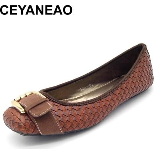 CEYANEAO 2019 Spring and Autumn Womens Loafers Flats Buckle Knitted Women Flat Heel Shoes Boat Shoes Soft bottom Casual Shoe