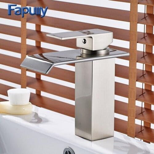 Fapully Chrome Finish Bathroom Waterfall Basin Faucets Single Handle Bath Mixer Faucet Cold Hot Vanity Sink Mixer Tap 100-11C