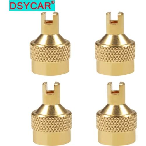 DSYCAR 4Pcs/Set Copper Slotted Head Valve Stem Cap for Schrader Car Motorcycle Valve Wheel Tyre Tire Valve Lid Dust Cover