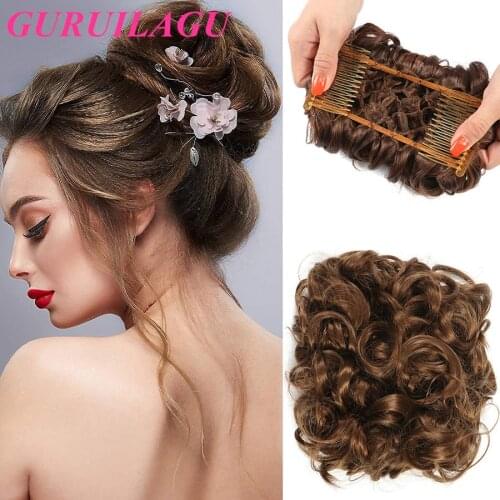 GURUILAGU Curly Chignon Synthetic Hair Bun Black Blonde Messy Hair Bun Clip in Hair Piece Extensions With Hairpins Elastic Band