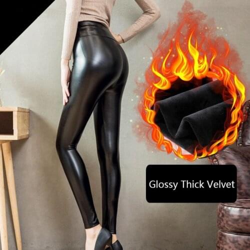 Rooftrellen 8%Spandex High Waist Leggings Velvet Leather Pregant Legging for Women Warm Thick Leggings Cold-Resistant Leggins