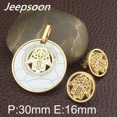 HOT selling Womens Fashion Round Hand Jewelry Stainless Steel Jewelry Sets Pendant + Earrings for Women & Girls SBJFOLNCA1