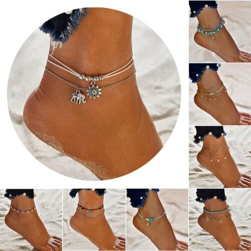 Hot Selling Women Vintage Boho Single/Multilayer Anklet Bracelet Adjustable Foot Chain Beach Jewelry