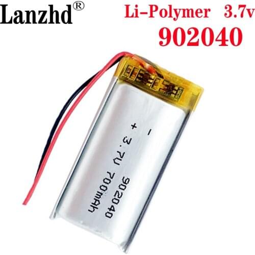 100pcs/ lot 3.7v lithium polymer battery 902040 720mAh lipo batteries thickness 9mm with pcb and wires for MP3 mp4 mp5 battery