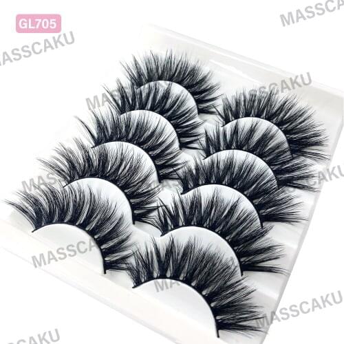 MASSCAKU 5 pairs 25mm false fake long makeup 3d faux mink lashes eyelash extension mink eyelashes for beauty