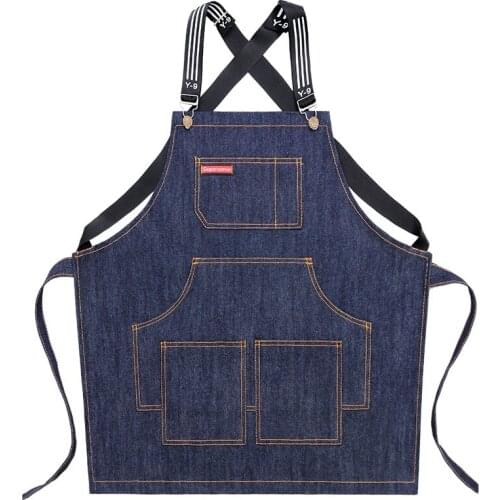 Korean Fashion Denim Apron Men Women Work High Quality Barista Milk Tea Barber Shop Painting Apron Retro Style