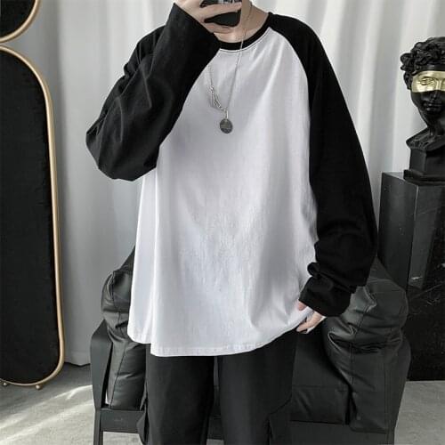 Autumn Long Sleeve Men T Shirt O Neck Solid Casual Korean Style Hararjuku Hip Pop Loose Streetwear Oversized Clothing Male Tops