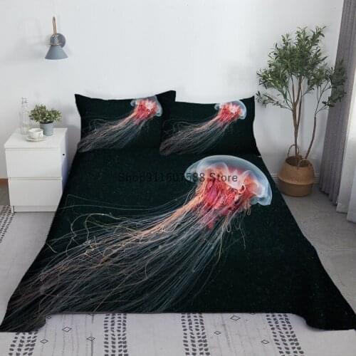 Jellyfish Bed Sheet Set 3D Printed Polyester Bed Flat Sheet With Pillowcase Bed Linen For Children Adult King Queen Size