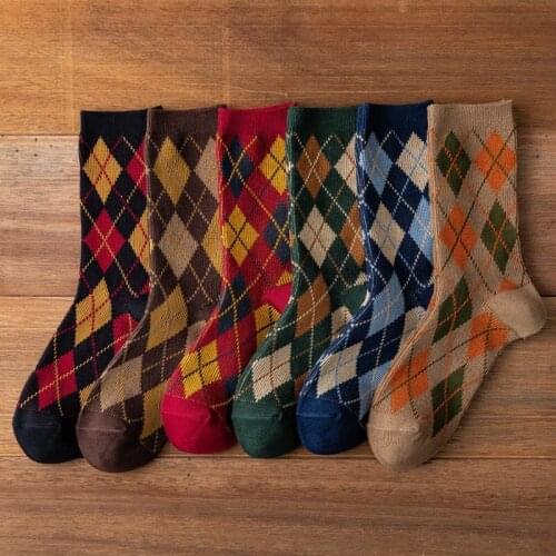 3pairs/set Fashion Women Men Socks Fine Paragraph Diamond Pattern Argyle Three-dimensional Tube Geometric Cotton Socks