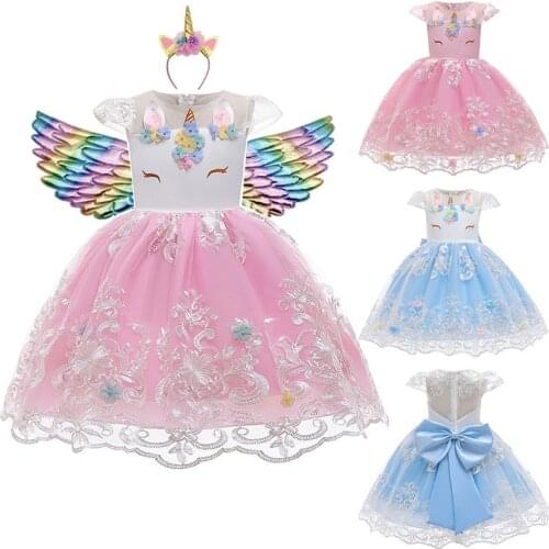 New Unicorn Dress Kids Dress For Girls Children Birthday Party Easter Carnival Princess Costume Flower Girls Wedding Dress 3-10Y