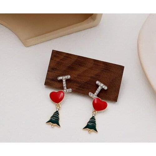 Origin Summer Fashion Asymmetry Letter Dangle Earring for Women Enamel Rhinestone Love Heart Christmas Tree Earring Jewelry