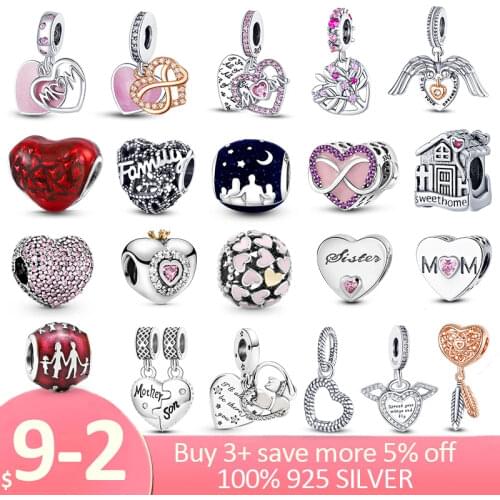 Mom Gift Pendant Silver 925 Sterling Silver CZ Love Mum in Heart Shape Charms fit Pandora Beads Bracelet Necklace Silver Jewelry